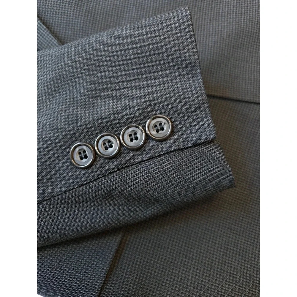 Evan Picone Mens Double Breasted Sports Coat 40R Gray Houndstooth USA Vintage
